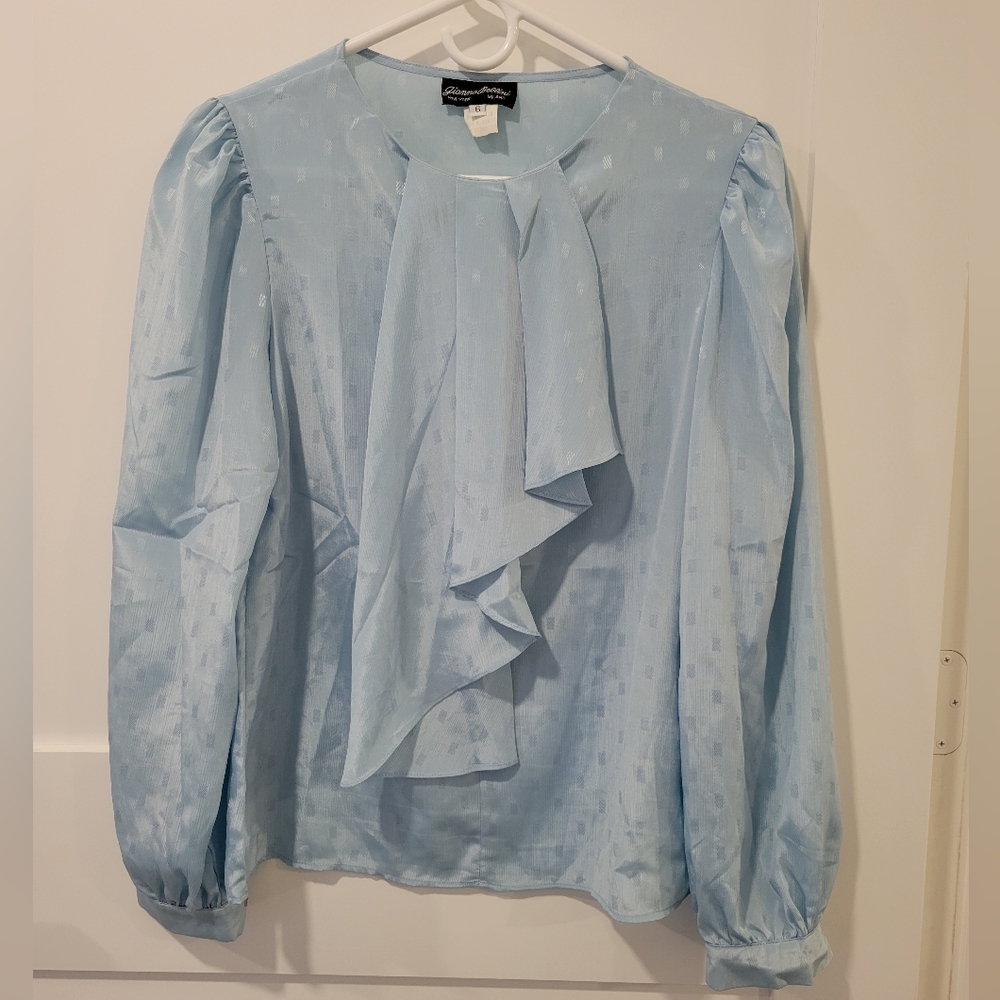 Gianna Bellini Blue Puff Sleeve Ruffled Blouse